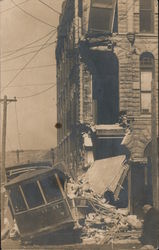 City Trolley Into Corner Building Postcard