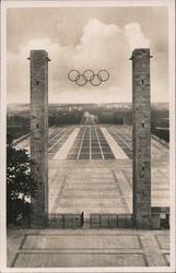 Olympic rings displayed at Berlin Olympics, 1936 Postcard