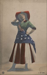 Woman dressed in flag-style red, white, and blue Postcard