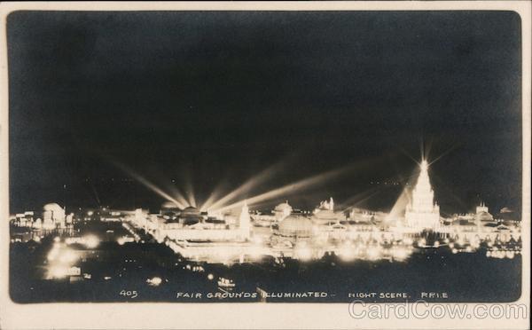Fair grounds illuminated night scene P.P.I.E San Francisco California