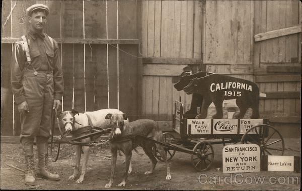 A Man with Two Dogs Pulling a Cart NY to SF San Francisco California