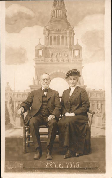 Studio: Older Man and Wife Pose for Souvenir Photo - P.P.I.E. 1915 San Francisco California