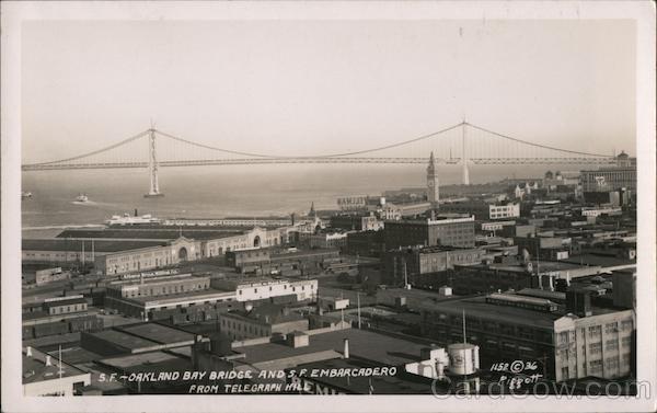 Oakland Bay Bridge and San Francisco Embarcadero from Telegraph Hill California
