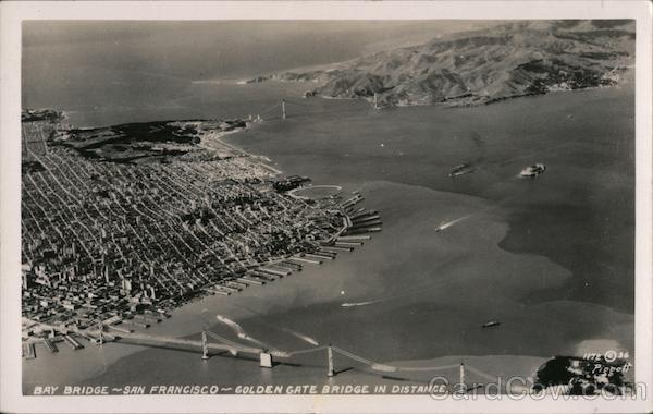 Bay Bridge - San Francisco - Golden Gate Bridge in Distance California