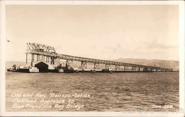 Old and new transportation Oakland approach to San Francisco Bay Bridge California