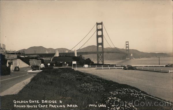 Golden Gate bridge & round house cafe parking area 1906 San Francisco California