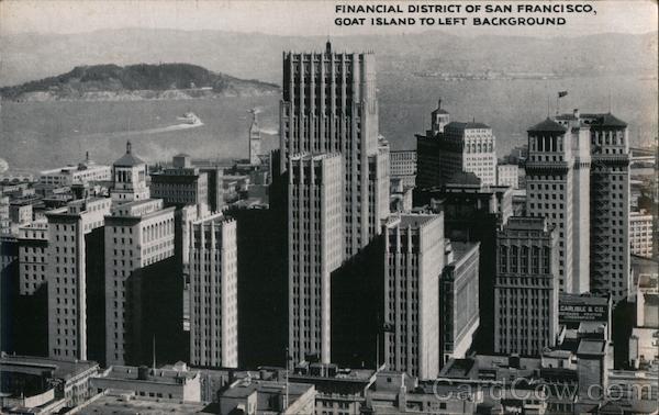 Financial district of San Francisco, Goat Island to left background California