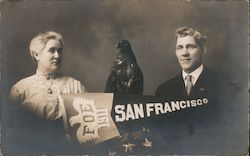 Couple and Eagle with Fraternal Order of Eagles (FOE) Banner Postcard
