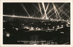 San Francisco-Oakland Bay Bridge Night Illumination Postcard