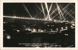 San Francisco-Oakland Bay Bridge Night Illumination California Postcard Postcard Postcard