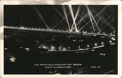 San Francisco - Oakland Bay Bridge Night Illumination Postcard