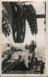 Cable spinning in saddle of San Francisco Tower, Golden Gate Bridge Postcard