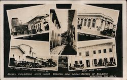 Scenes immediately after quake showing how whole blocks of buildings withstood the shock Postcard