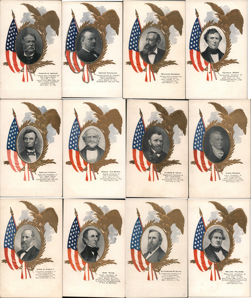 Lot Of 12 Us Presidents Postcard