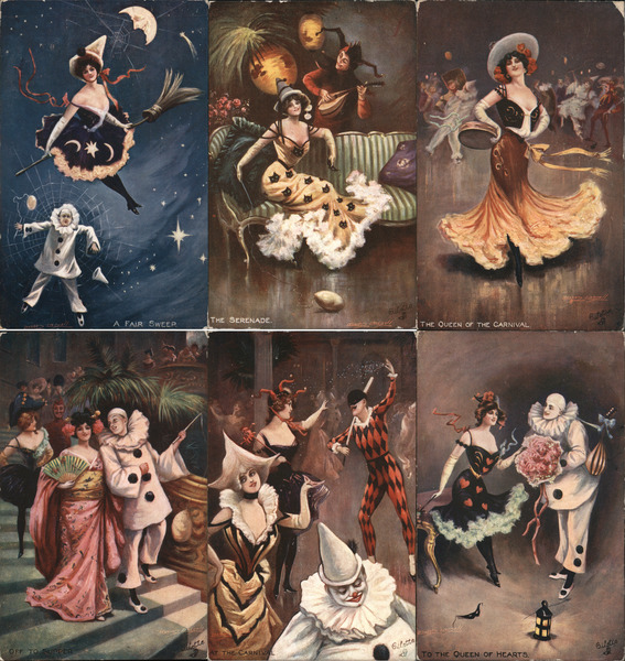 Set of 6: The Carnival Series II Witches, Clowns, Women, Pierrot