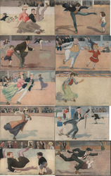 Set of 10: Roller Skating Series Postcard