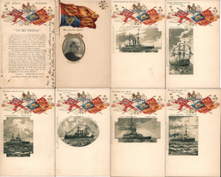Set of 8: Edward VII, Queen Victoria British Naval Ships Postcard