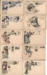 Set of 10: Art Nouveau Women Postcard
