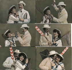 Set of 6: Couple with Sporting Equipment, Tennis? Postcard Postcard Postcard