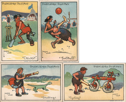 Set of 4: Comic Prehistoric Pastimes Artist Signed Lawson Wood Postcard Postcard Postcard