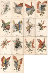 Set of 14: Fantasy Insects and Butterflies WWI Countries Postcard
