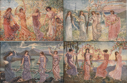 Set of 4: Italian Dancing Women Postcard