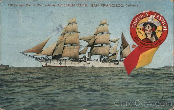 Foreign Man of War Entering Golden Gate San Francisco California