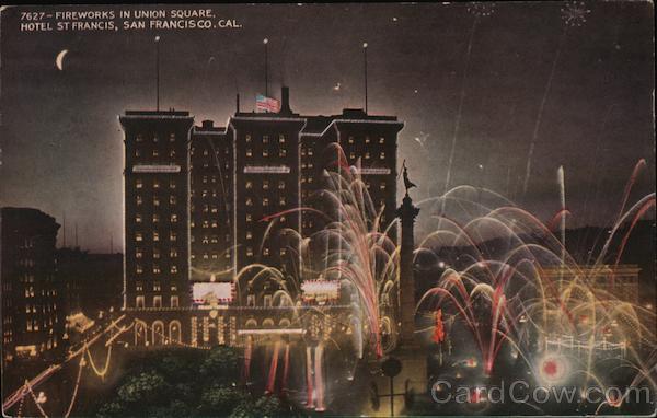 Fireworks in Union Square, Hotel St. Francis San Francisco California