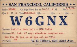 W6GNX - W.D. Tiffany, 625 33rd Avenue Postcard