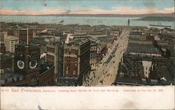 Looking Down Market Street from Cali. Building Postcard