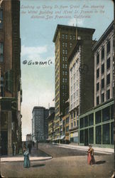 Looking Up Geary St. From Grant Ave. Showing the Wittel building and Hotel St. Francis in the Distance Postcard