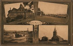 Santa Maria high school, Main St. looking west, Reservoir of Palmer Oil Co. and Catholic church Postcard