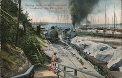 Hauling rocks for the Government Breakwater Postcard