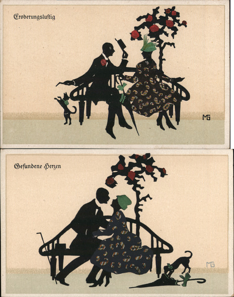 Lot of 2: German, Couple on Bench MG Silhouettes