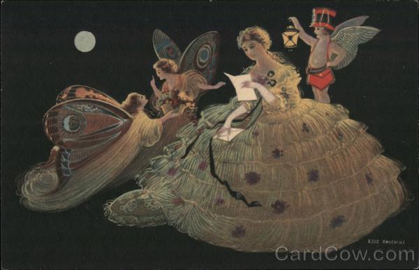 Fantasy Woman Reading Letter, Fairies Art Deco Ezio Anichini