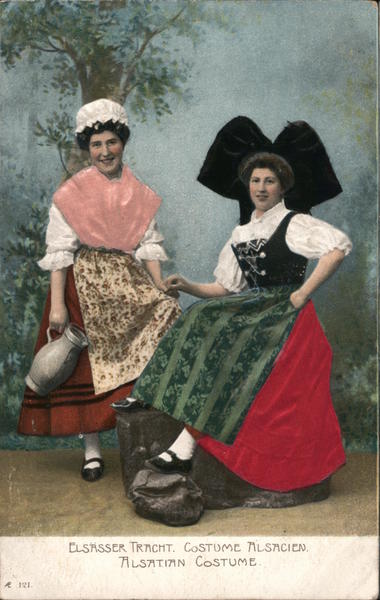 Two women, Alsatian Costumes France Postcard