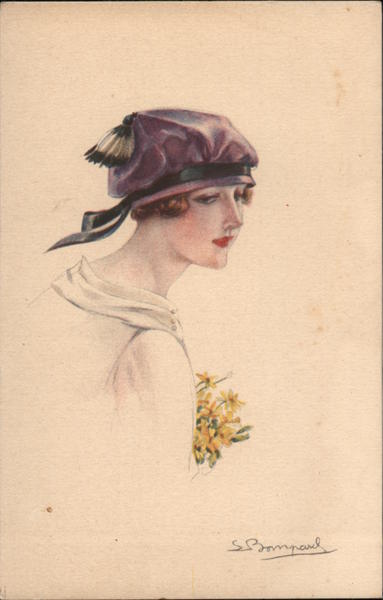 Woman In Bonnet Holding Yellow Flowers Sergio Bompard