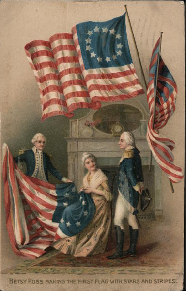 Betsy Ross making the first flag with stars and stripes