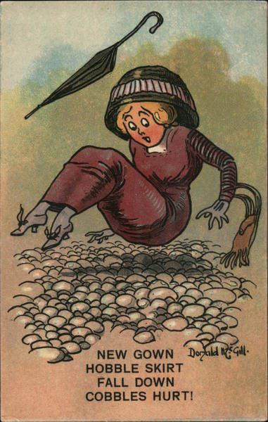 New Gown Hobble Skirt Fall Down Cobbles Hurt Donald McGill