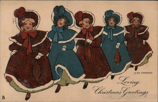 Loving Christmas Greetings - Five Girls Walking