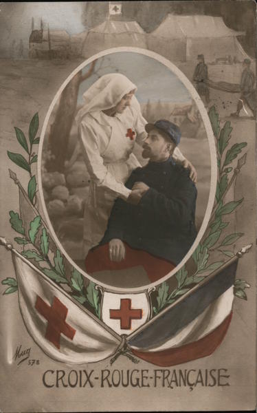 Croix-Rouge Francais French Red Cross nurse with soldier