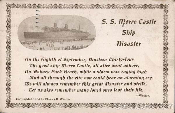 S.S. Morro Castle Ship Disaster Asbury Park New Jersey