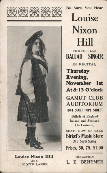 Louise Nixon Hill Birkel's Music Store Advertising