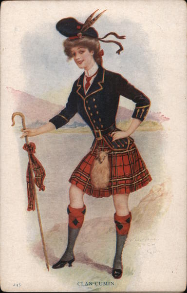 Woman wearing Clan Cumin Garb Scotland