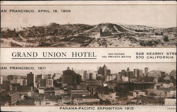 Grand Union Hotel 300 rooms, 100 private baths. 528 Kearny Street - 570 California Street