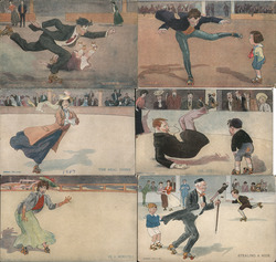 Set of 6: Roller Skating Postcard