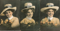 Set of 3: Woman in Hat with Poppies PPIE 1915 Postcard