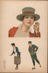 Woman, Couple Roller Skating Postcard