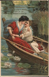 Lovers in CAnoe Postcard