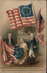 Betsy Ross making the first flag with stars and stripes Postcard